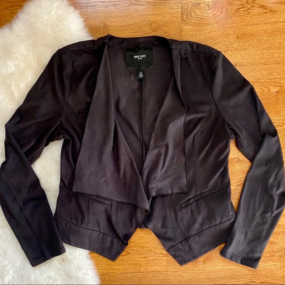 Nine West Jean Faux Suede Motorcycle Drape Jacket